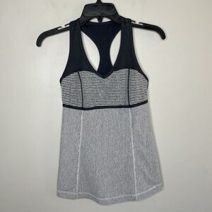 LULULEMON Athletic Tank Top Womens 6 Black Gray Striped Racerback Gym Workout